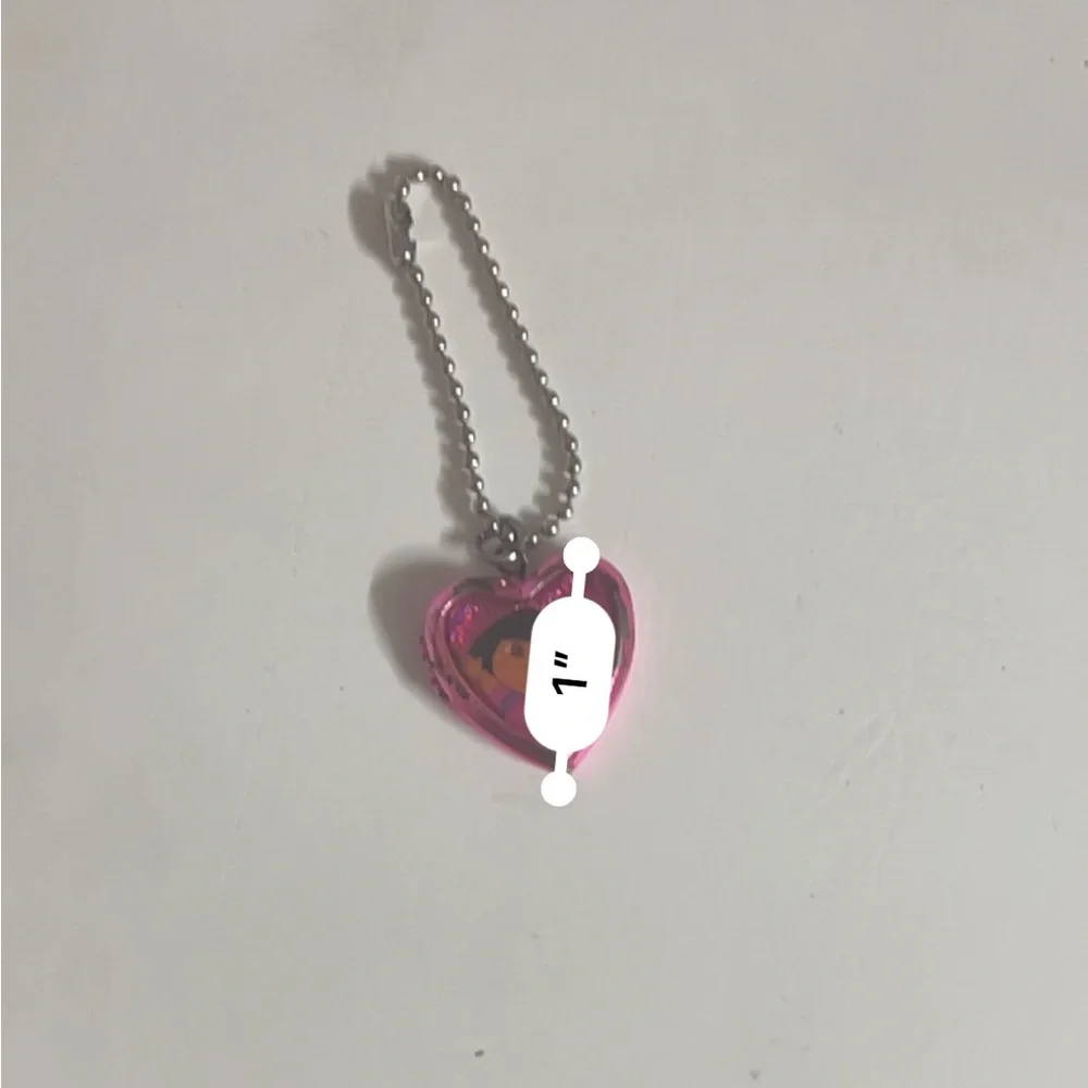 Vintage Dora The Explorer Kids Pink Heart Locket Necklace with Silver Chain